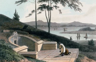 Chinese Tomb with Two Mourners Outside the Stone Entrance, from 